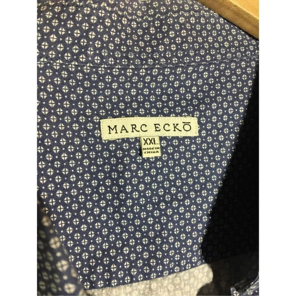 Mens Marc Ecko Button Up Shirt Patterned Casual Formal Dark Blue - Picture 2 of 6